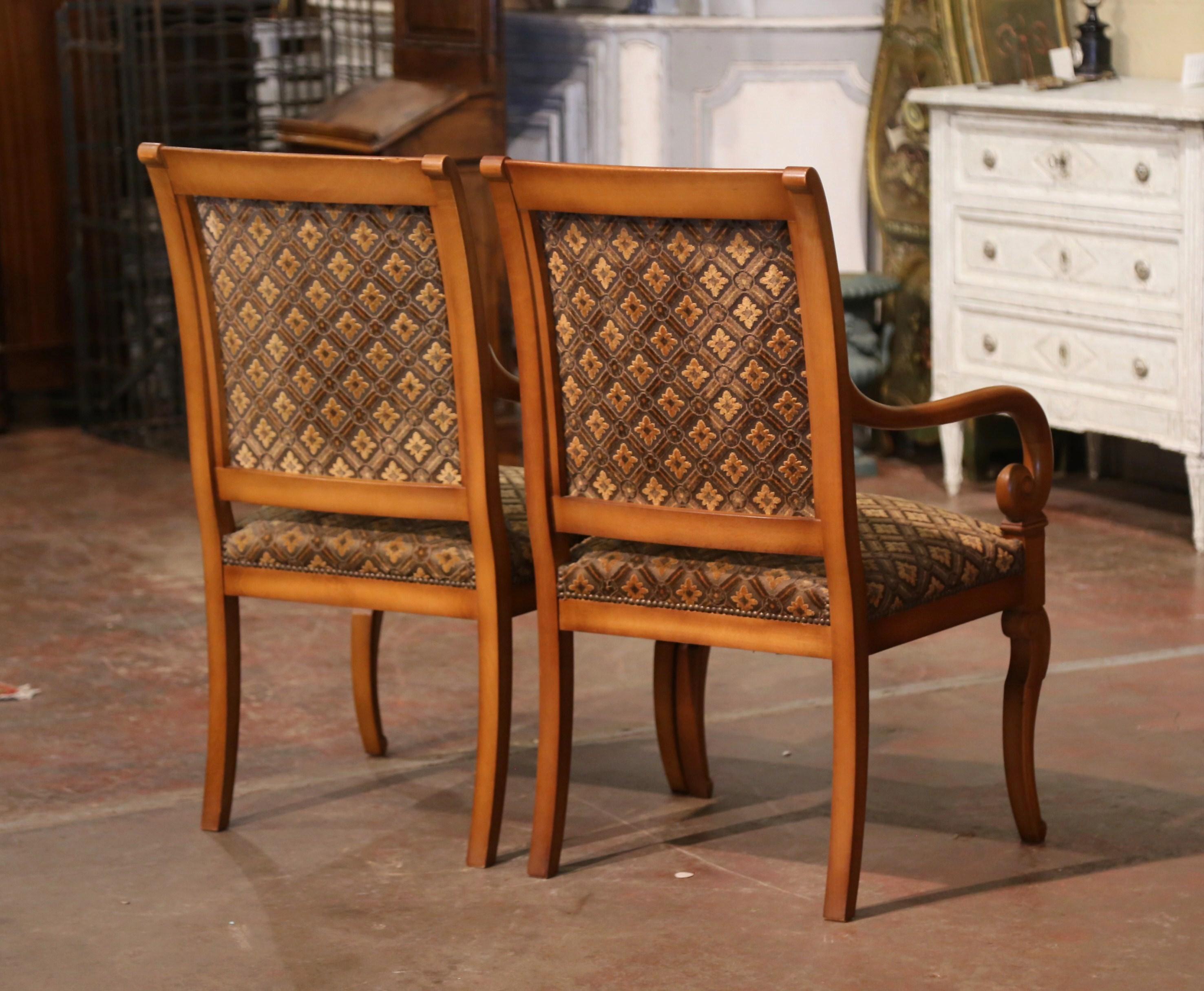 Mid-Century French Louis Philippe Carved Walnut Chairs and Armchairs-Set of Six 7