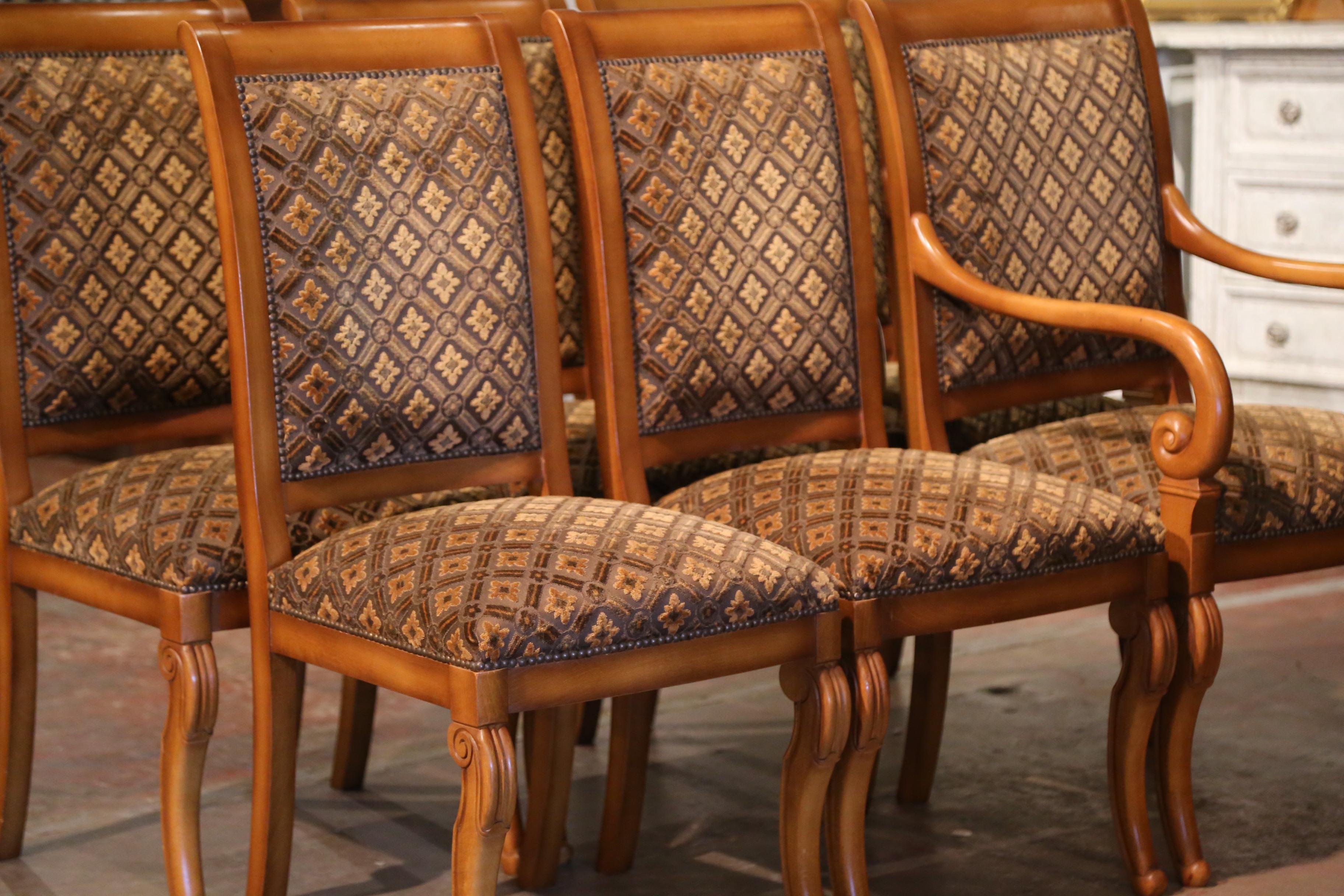 Mid-Century French Louis Philippe Carved Walnut Chairs and Armchairs-Set of Six In Excellent Condition In Dallas, TX