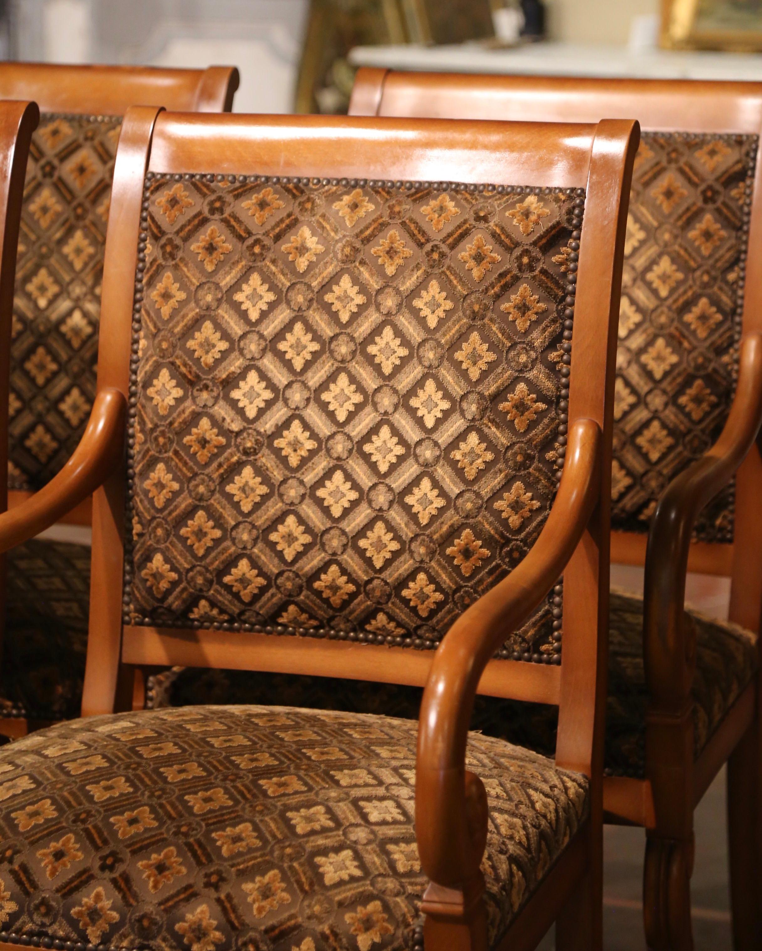 Mid-Century French Louis Philippe Carved Walnut Chairs and Armchairs-Set of Six 1