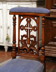 Mid-Century French Louis Philippe Carved Walnut Prayer Bench with Velvet