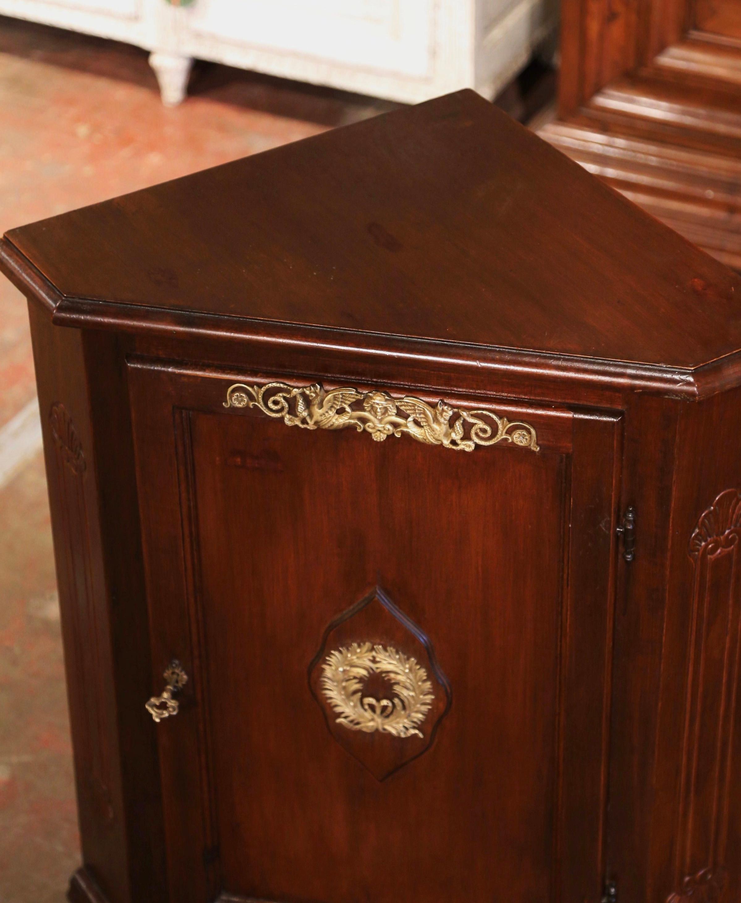 Hand-Carved Mid-Century French Louis Philippe Mahogany Single Door Corner Cabinet For Sale