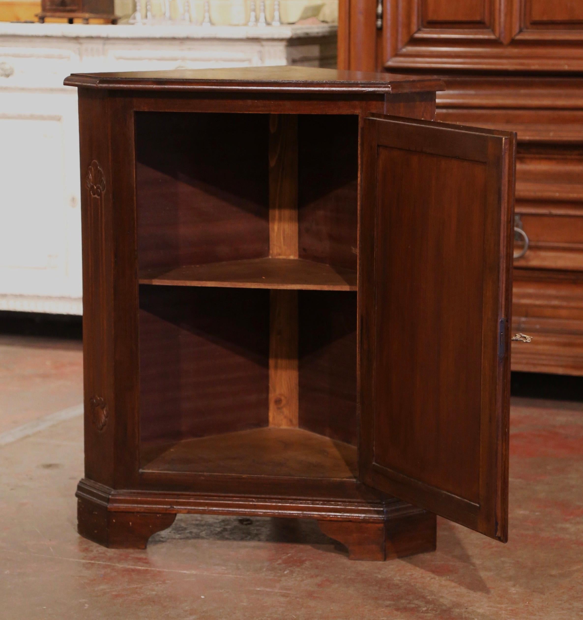 Brass Mid-Century French Louis Philippe Mahogany Single Door Corner Cabinet For Sale