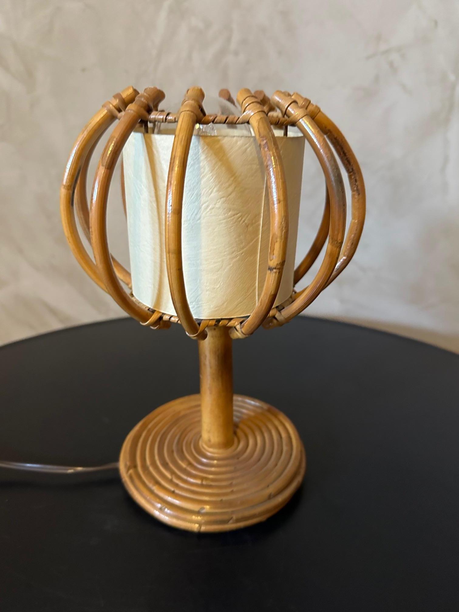 Mid-century French Louis Sognot Rattan Table Lamp, 1960s For Sale 1