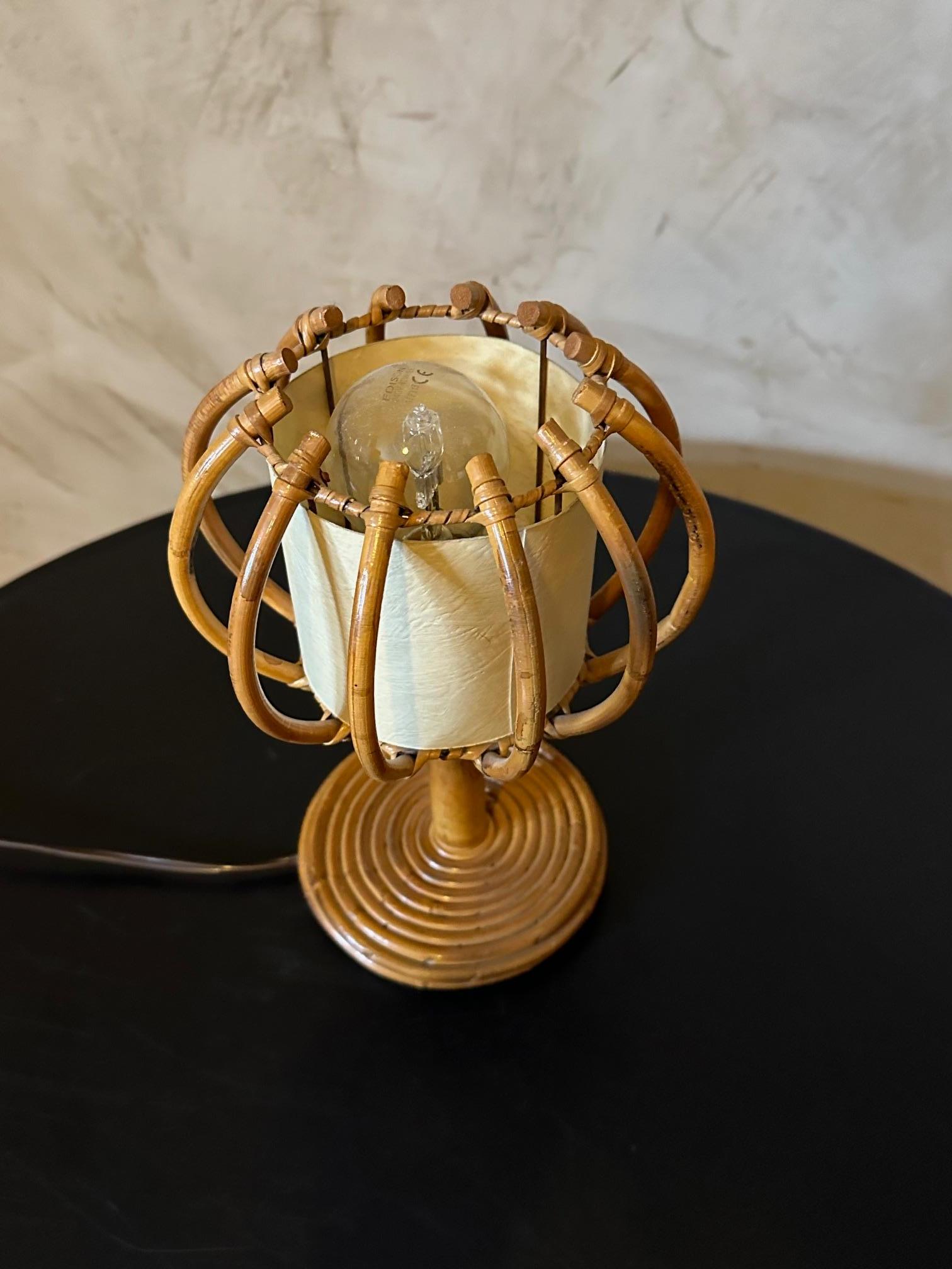 Mid-century French Louis Sognot Rattan Table Lamp, 1960s For Sale 2