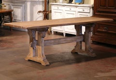 Mid-Century French Louis XIII Carved Bleached Oak Trestle Dining Table