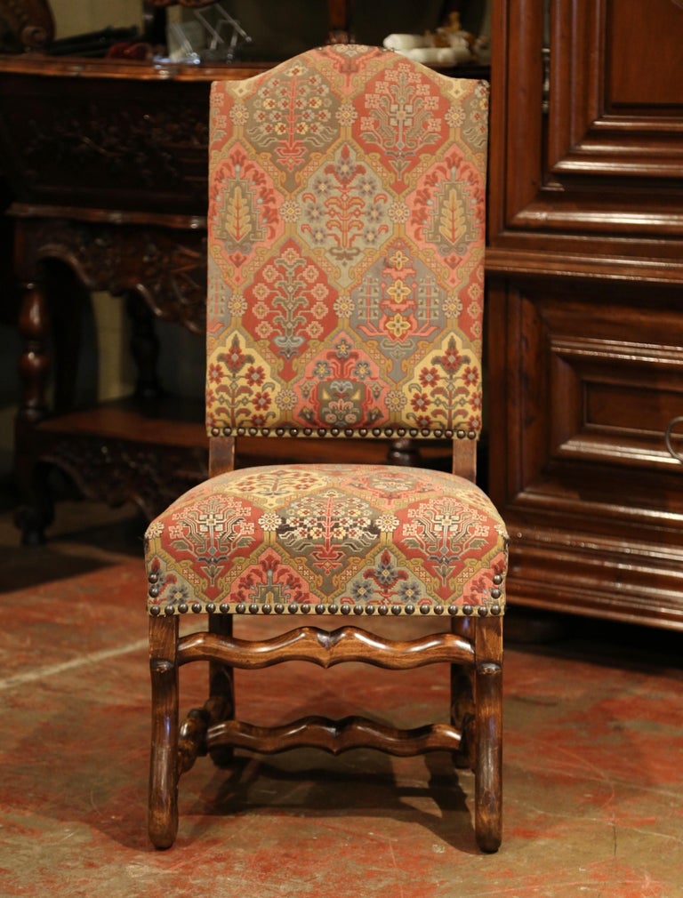 Midcentury French Louis XIII Carved Sheep Bone Dining Chairs, Set of