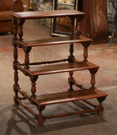 Mid-Century French Louis XIII Carved Walnut Four-Stair Library Step Ladder