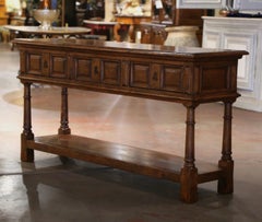 Mid-Century French Louis XIII Carved Walnut Three-Drawer Console Table