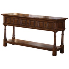 Mid-Century French Louis XIII Carved Walnut Three-Drawer Console Table