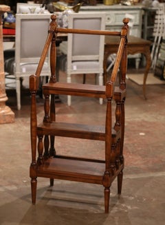 Mid-Century French Louis XIII Carved Walnut Three-Stair Library Step Ladder