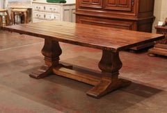 Midcentury French Louis XIII Hand Carved Pine and Beech Trestle Dining Table