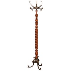 Mid-Century French Louis XIII Style Spiral-Turned Cherry and Metal Hall Tree