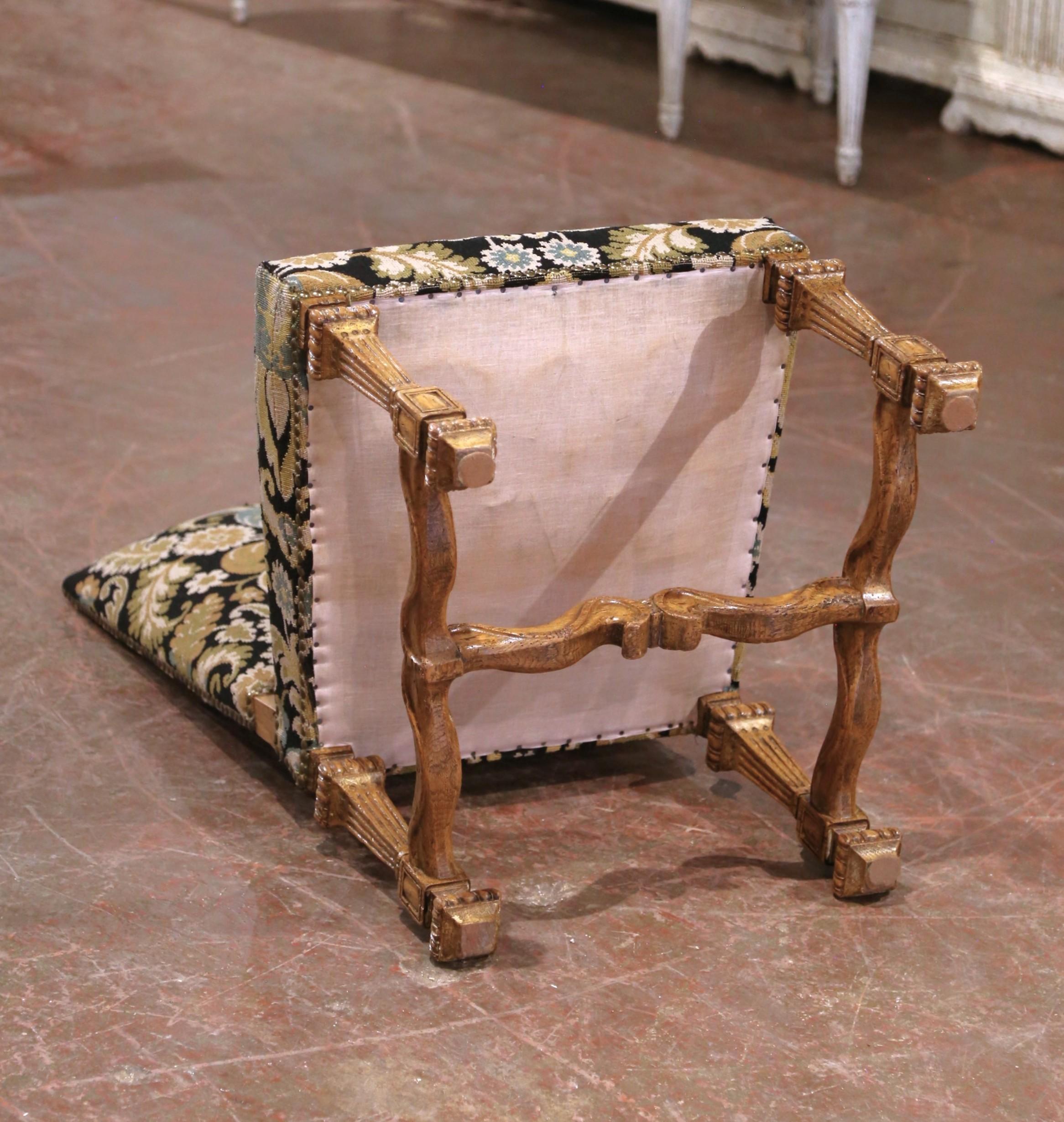 Mid-Century French Louis XIV Carved Oak Upholstered Dining Chairs, Set of Six For Sale 6