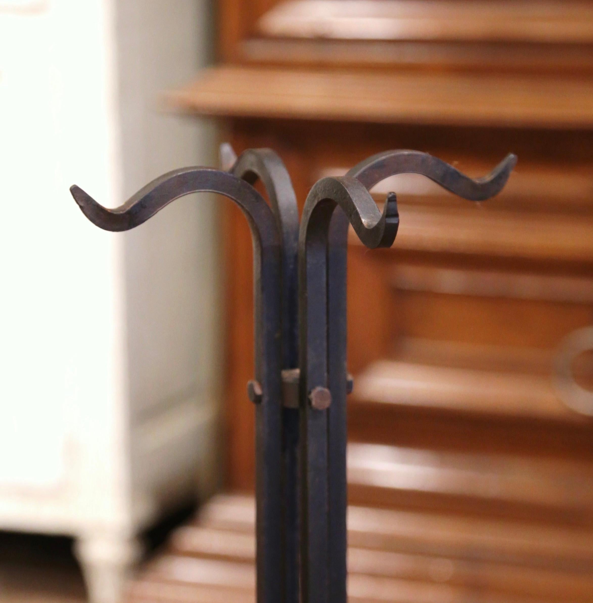 Mid-Century French Louis XIV Wrought Iron Fireplace Tool Set on Stand 3