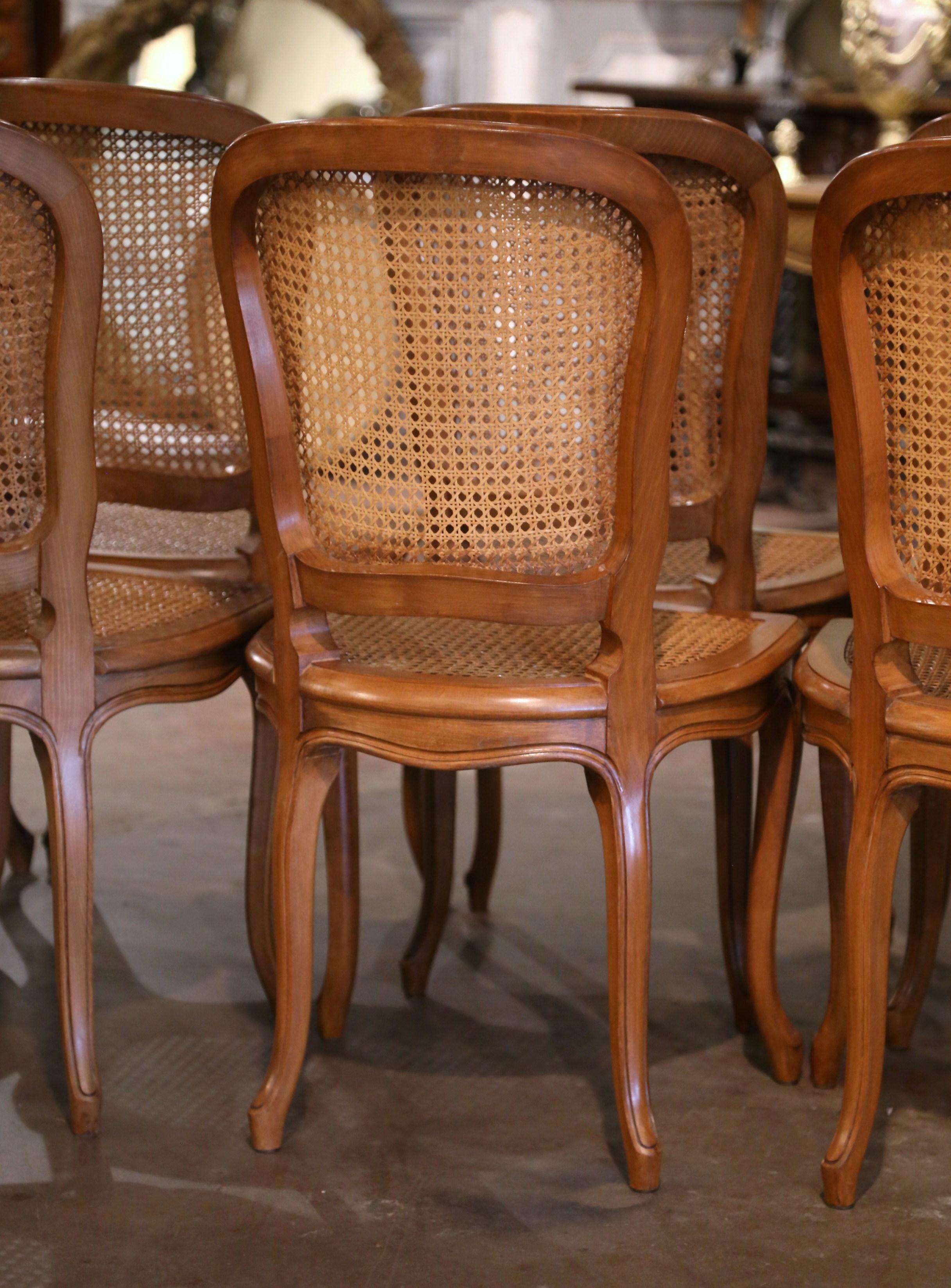 Mid-Century French Louis XV Carved and Caned Dining Side Chairs, Set of Eight 5