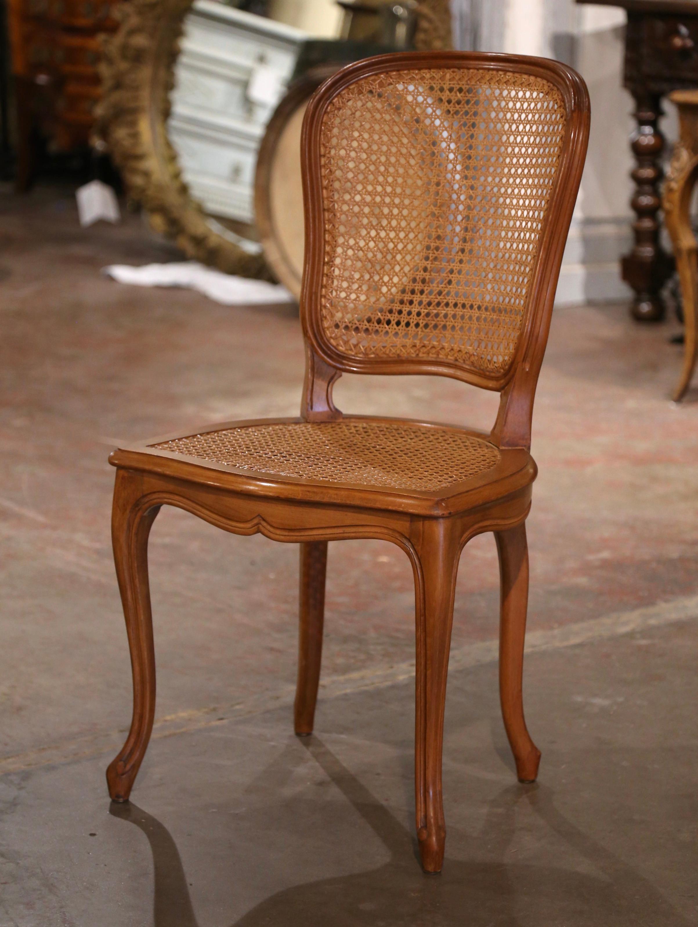 Mid-Century French Louis XV Carved and Caned Dining Side Chairs, Set of Eight 6