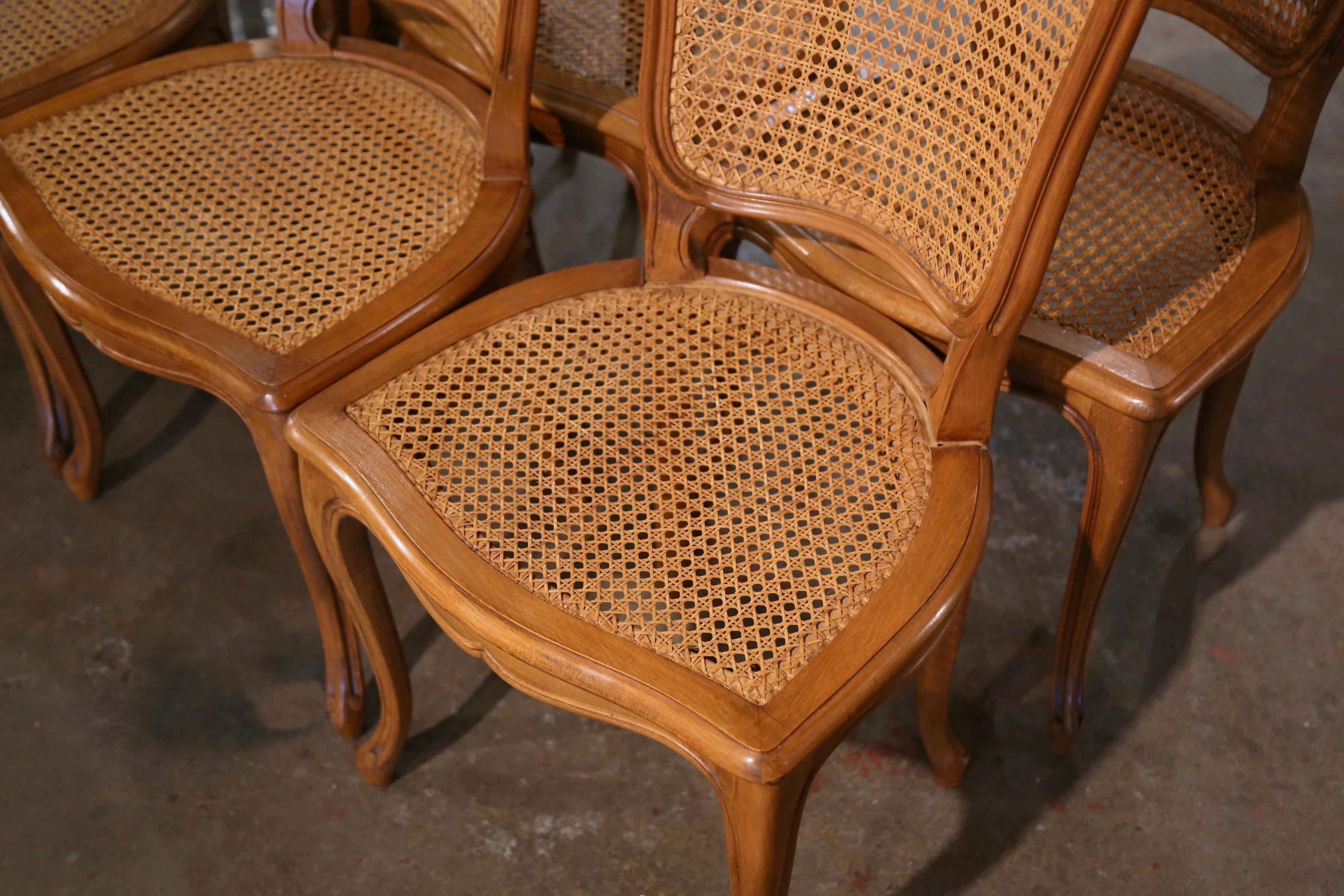 Mid-Century French Louis XV Carved and Caned Dining Side Chairs, Set of Eight 3