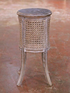 Mid-Century French Louis XV Carved and Painted Cane Pedestal Side Table