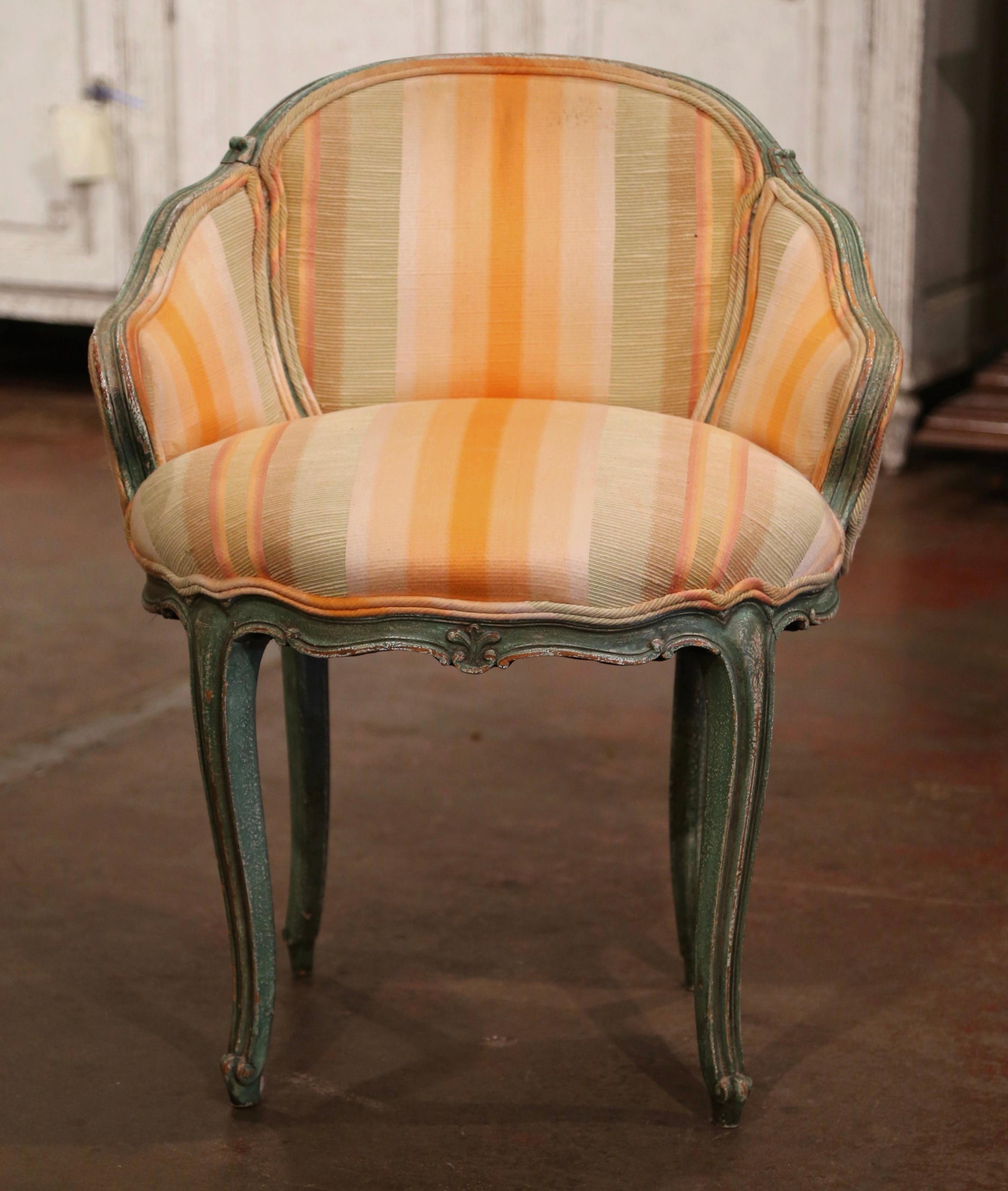 Mid-Century French Louis XV Carved and Painted Vanity Armchair In Good Condition In Dallas, TX