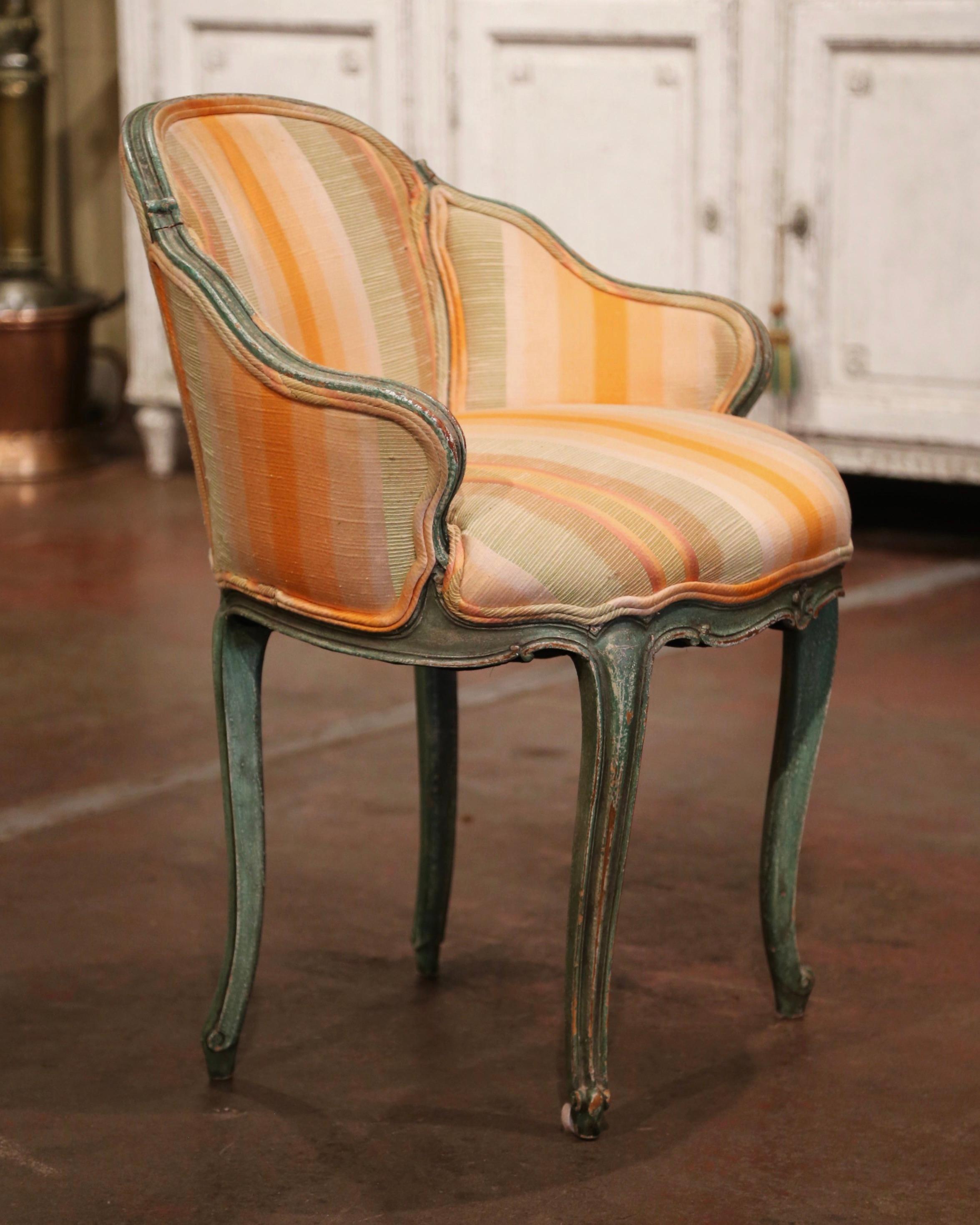 Mid-Century French Louis XV Carved and Painted Vanity Armchair 2