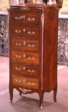 Mid-Century French Louis XV Carved Burl and Rosewood Bombe Six-Drawer Chest