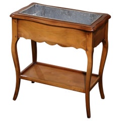 Mid-Century Französisch Louis XV geschnitzt Cherry Plant Stand mit Zink Liner