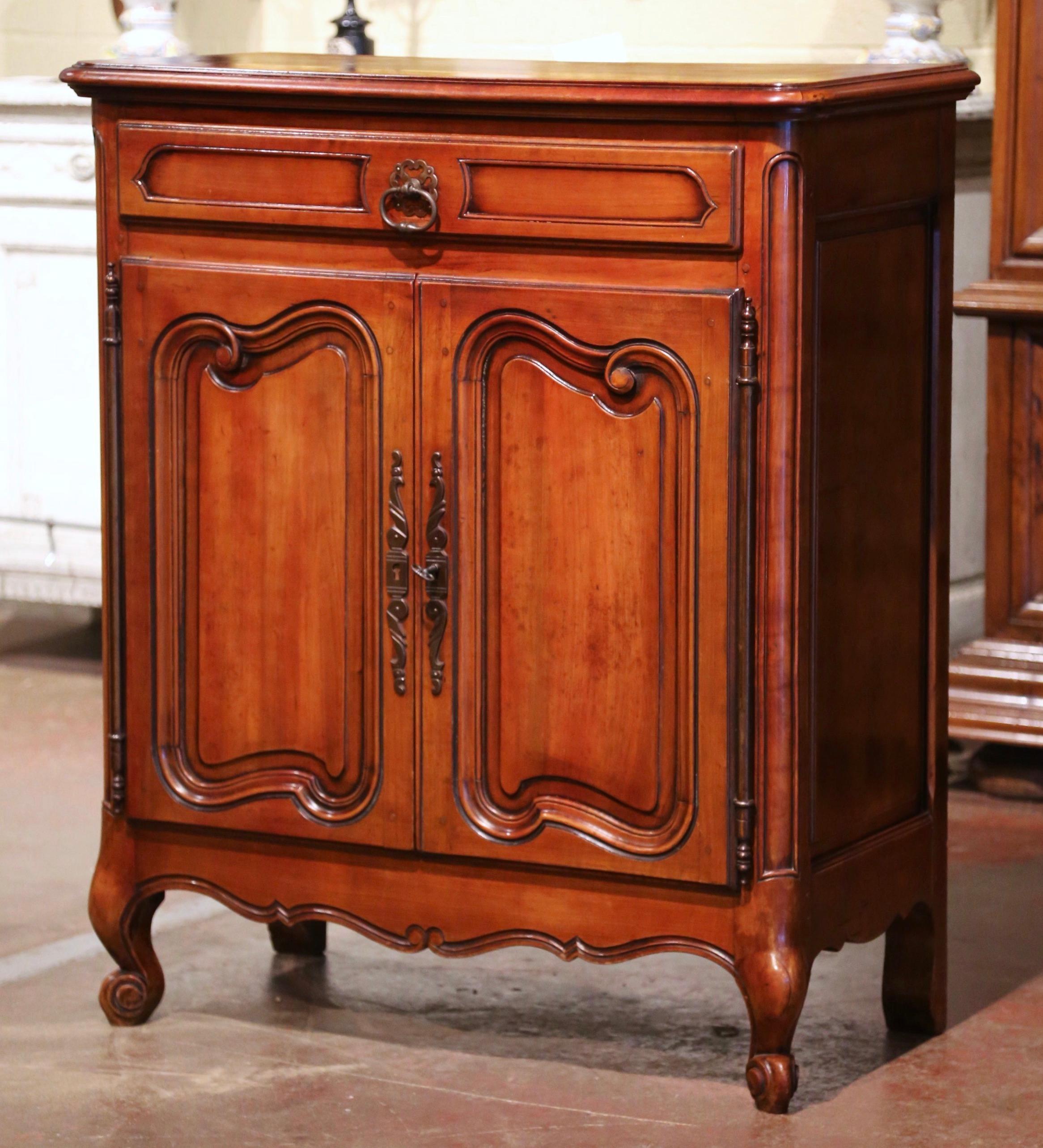 Mid Century French Louis XV Carved Cherry Two-Door Jelly Cabinet from Provence In Excellent Condition In Dallas, TX