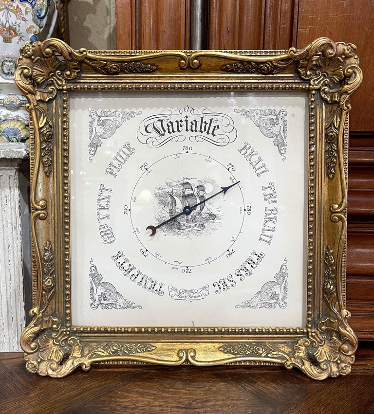 Mid-Century French Louis XV Carved Giltwood Wall Barometer In Excellent Condition For Sale In Dallas, TX