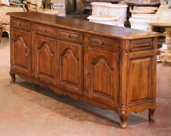 Mid-Century French Louis XV Carved Oak Four-Door Enfilade Buffet with Drawers