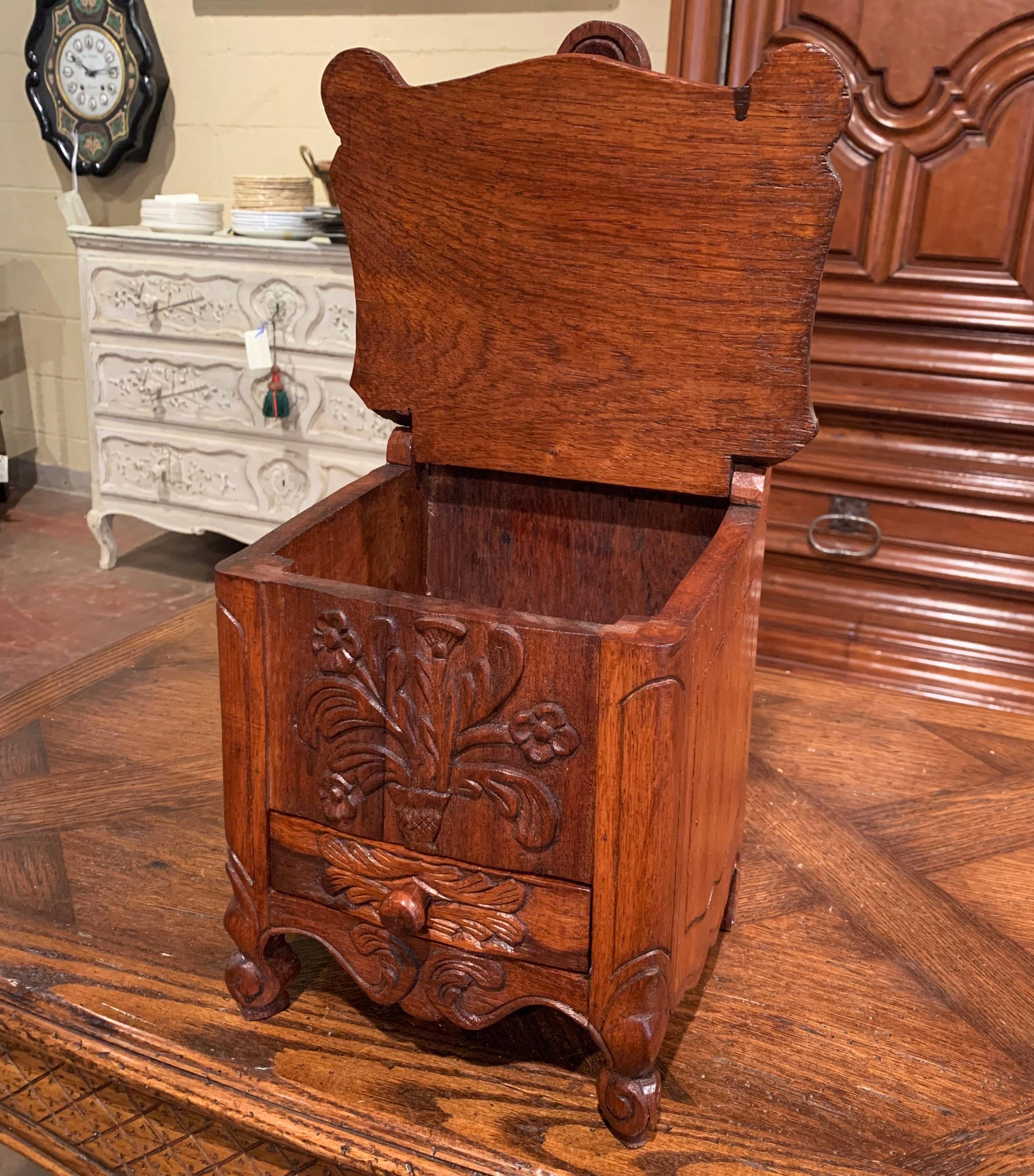 Midcentury French Louis XV Carved Oak Salt Box from Provence In Excellent Condition In Dallas, TX