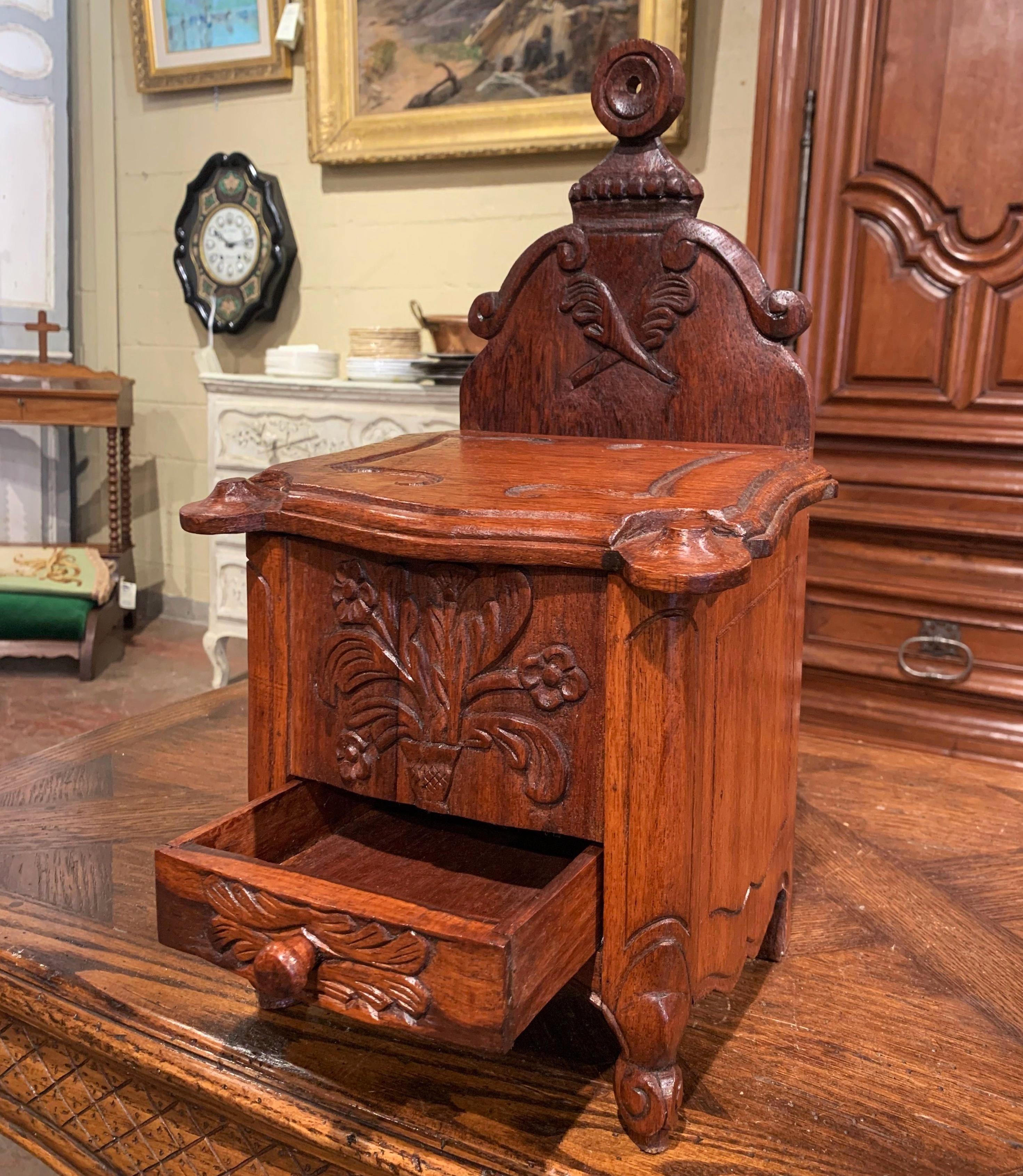 Midcentury French Louis XV Carved Oak Salt Box from Provence 1