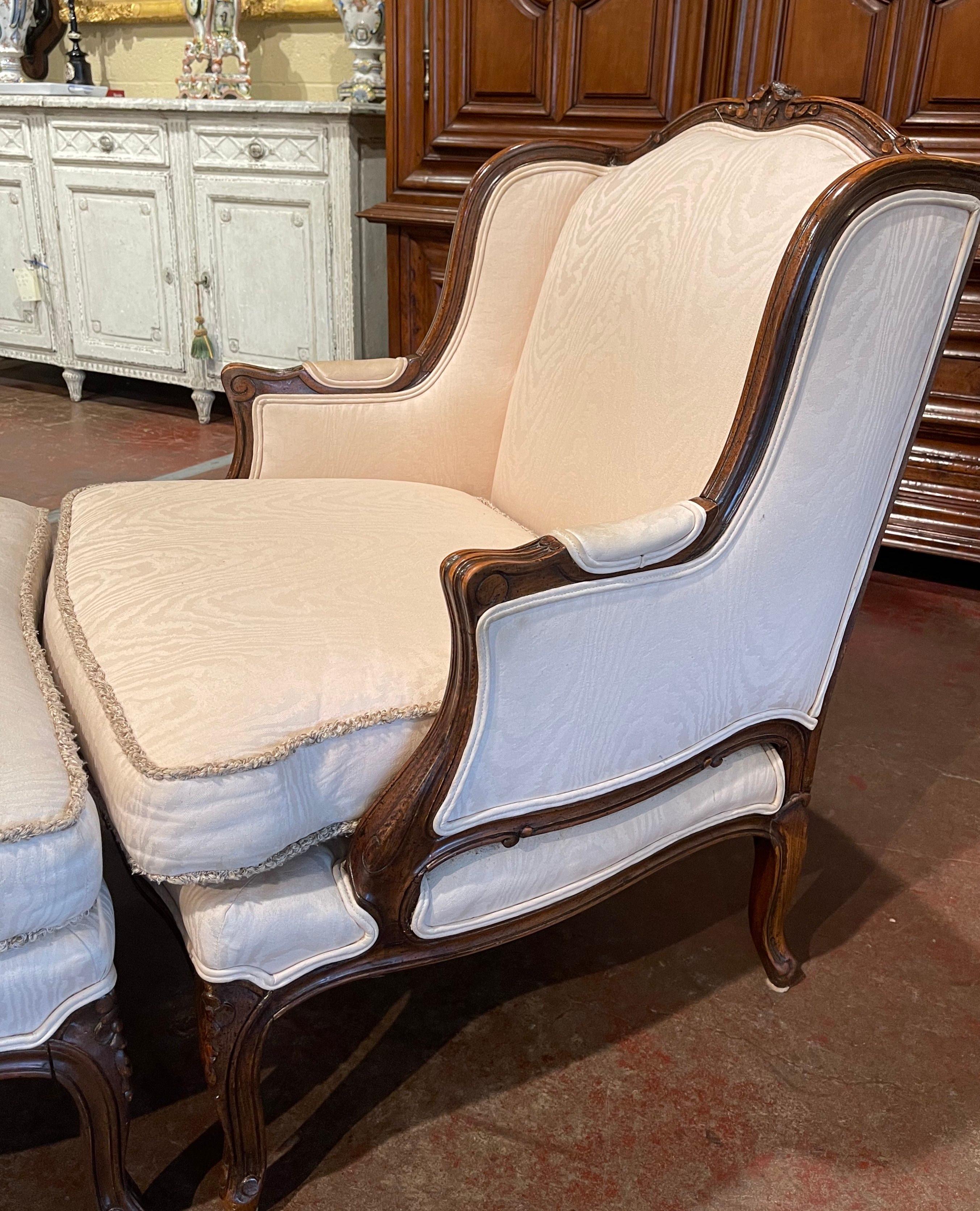 Mid-Century French Louis XV Carved Walnut Armchair with Matching Ottoman 7