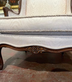 Mid-Century French Louis XV Carved Walnut Armchair with Matching Ottoman