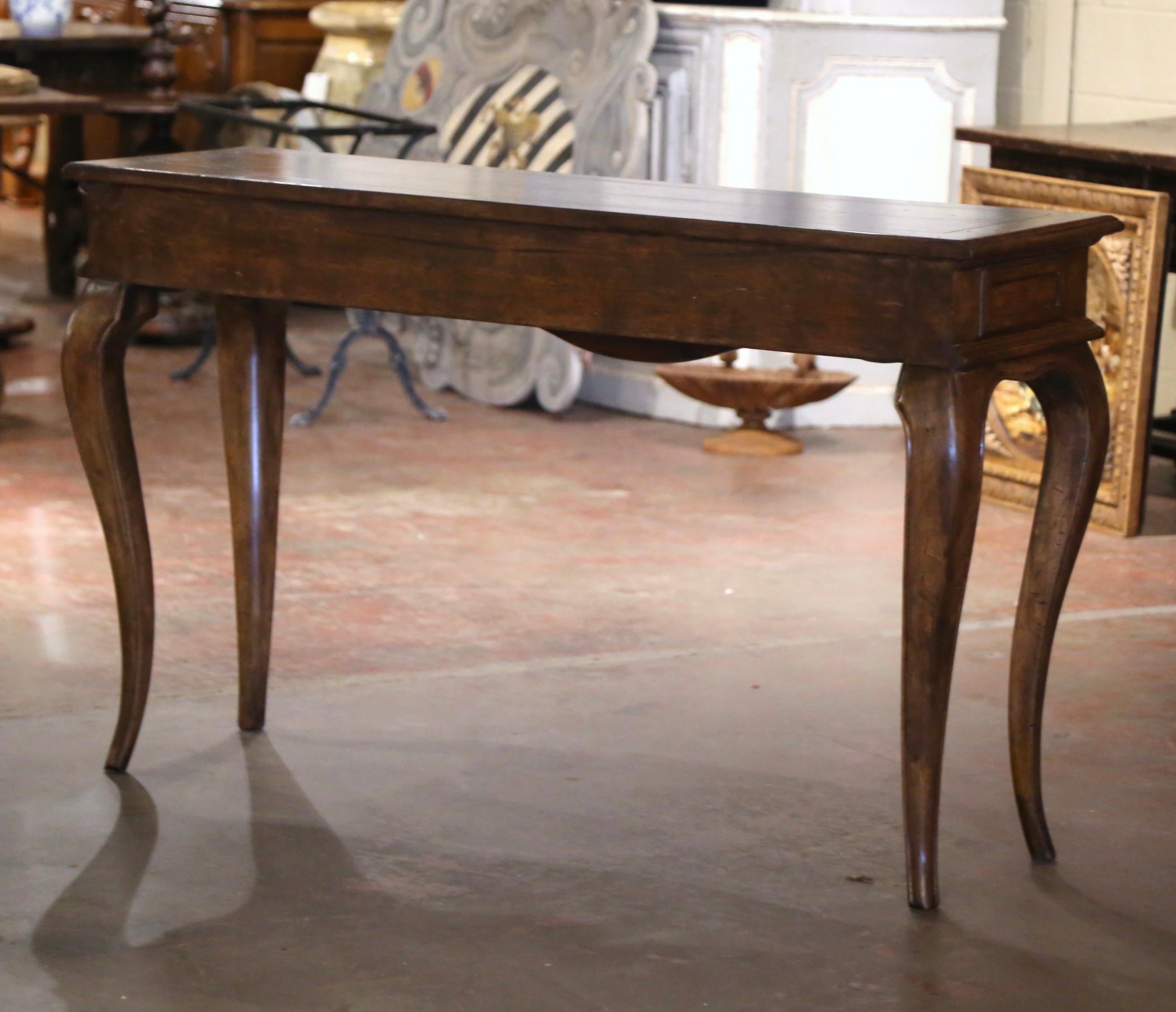 Mid-Century French Louis XV Carved Walnut Three-Drawer Console Table For Sale 2