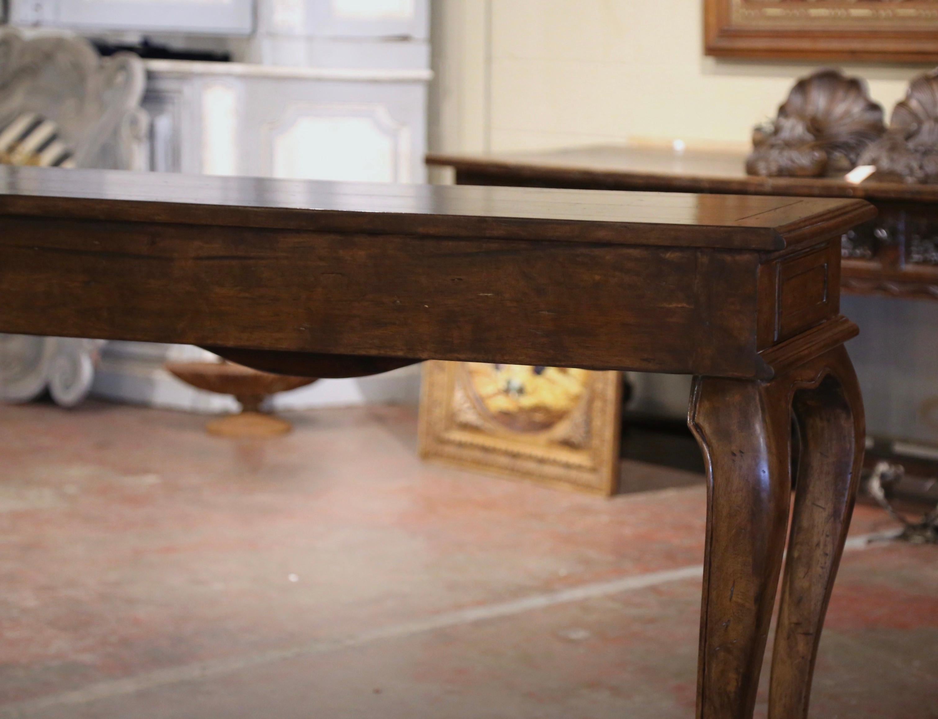 Mid-Century French Louis XV Carved Walnut Three-Drawer Console Table For Sale 3