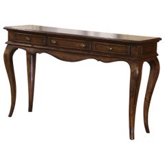 Mid-Century French Louis XV Carved Walnut Three-Drawer Console Table