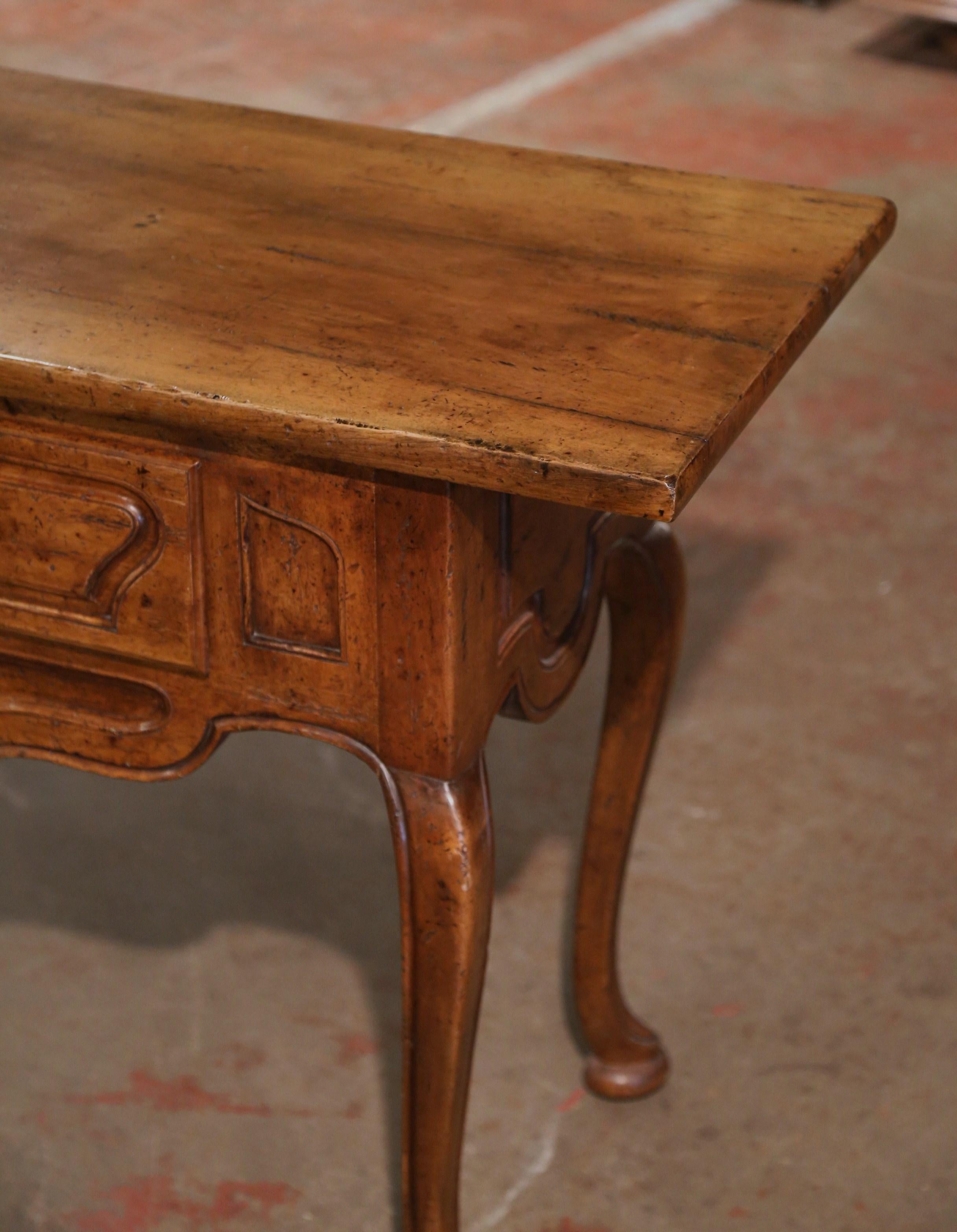 20th Century Mid-Century French Louis XV Carved Walnut Two-Drawer Console Table