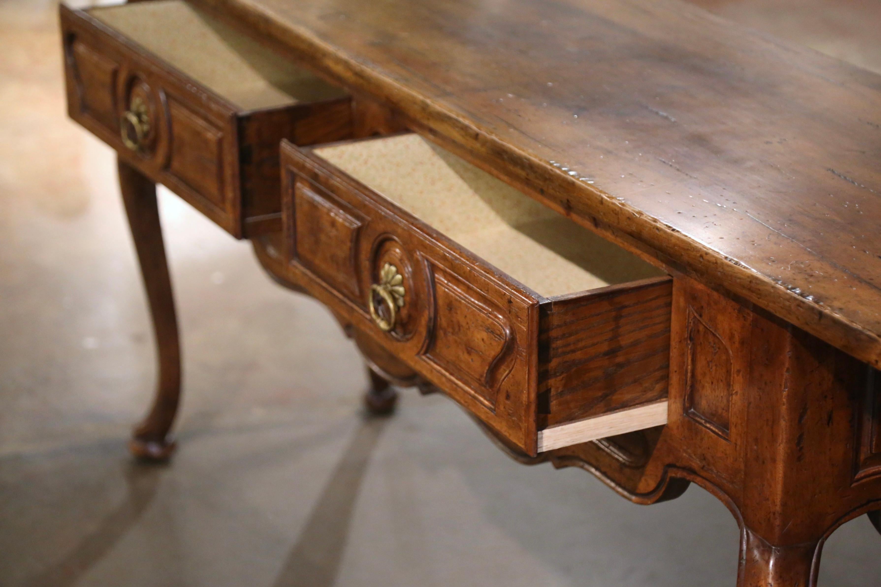 Mid-Century French Louis XV Carved Walnut Two-Drawer Console Table 2