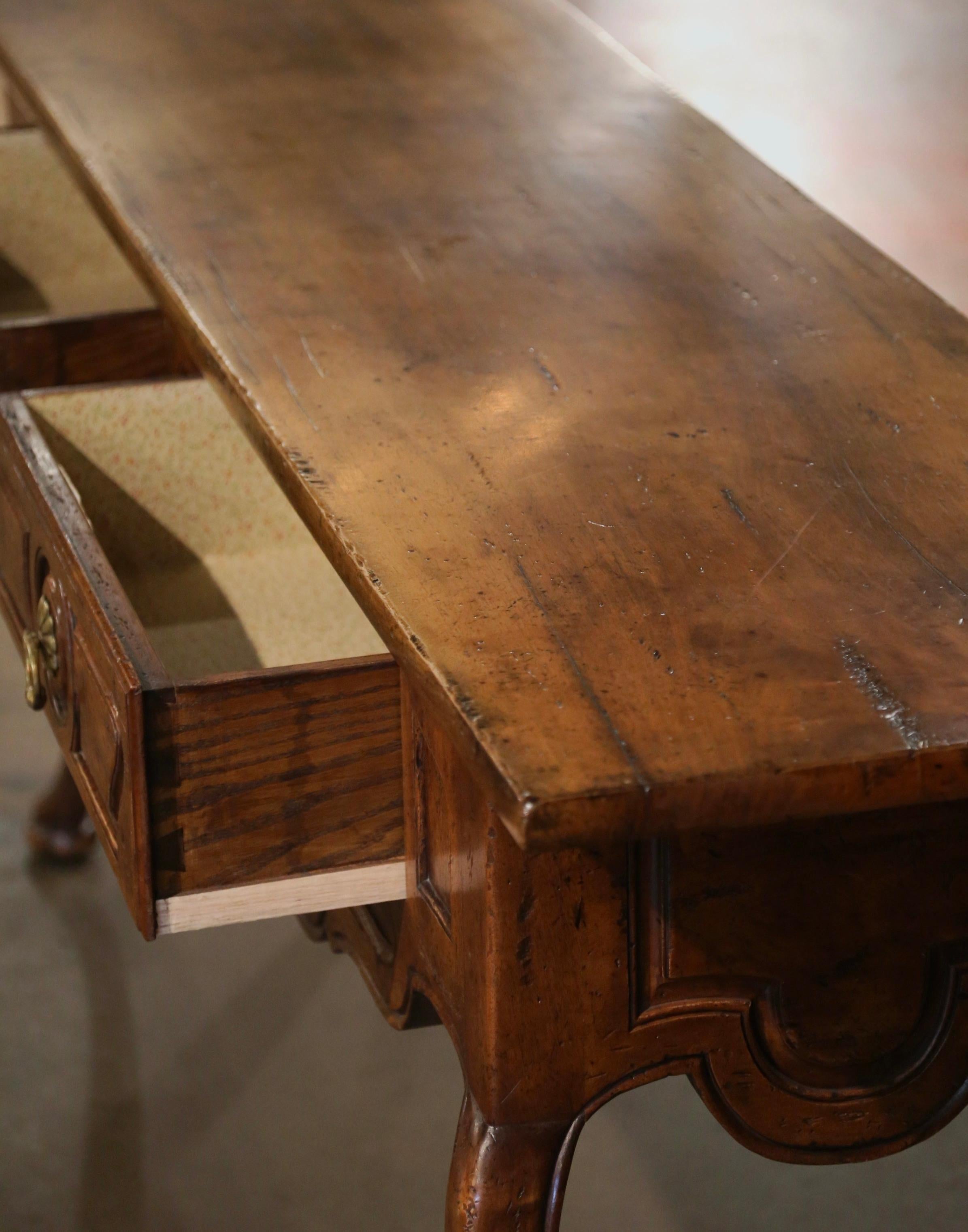Mid-Century French Louis XV Carved Walnut Two-Drawer Console Table 3