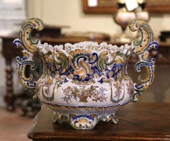 Vaso in maiolica Luigi XV dipinto a mano di Rouen della metà del secolo scorso