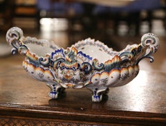 Mid-Century French Louis XV Hand Painted Faience Oval Jardinière from Rouen