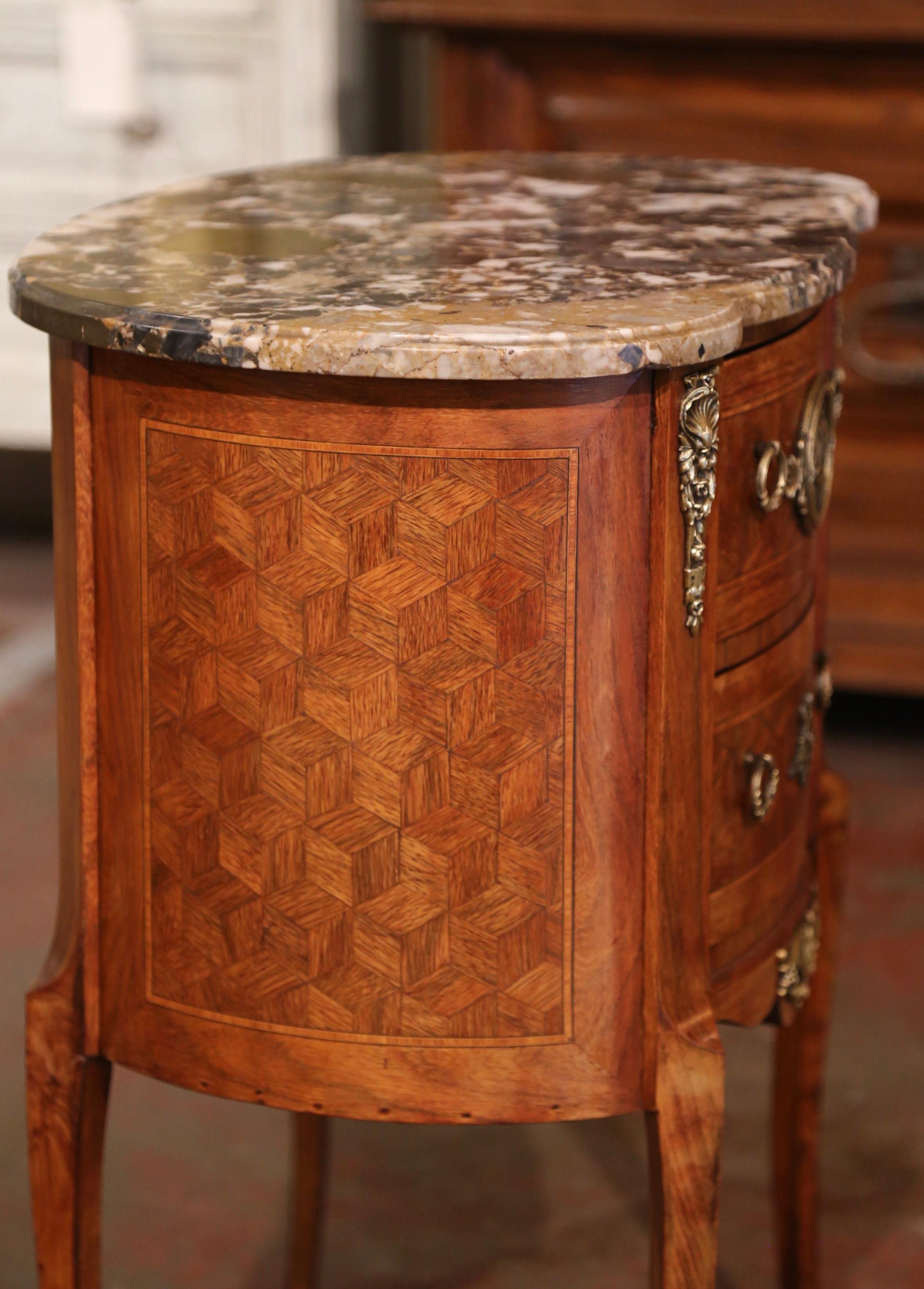 Mid-Century French Louis XV Marble Top Carved Inlaid Walnut Commode Chest 6