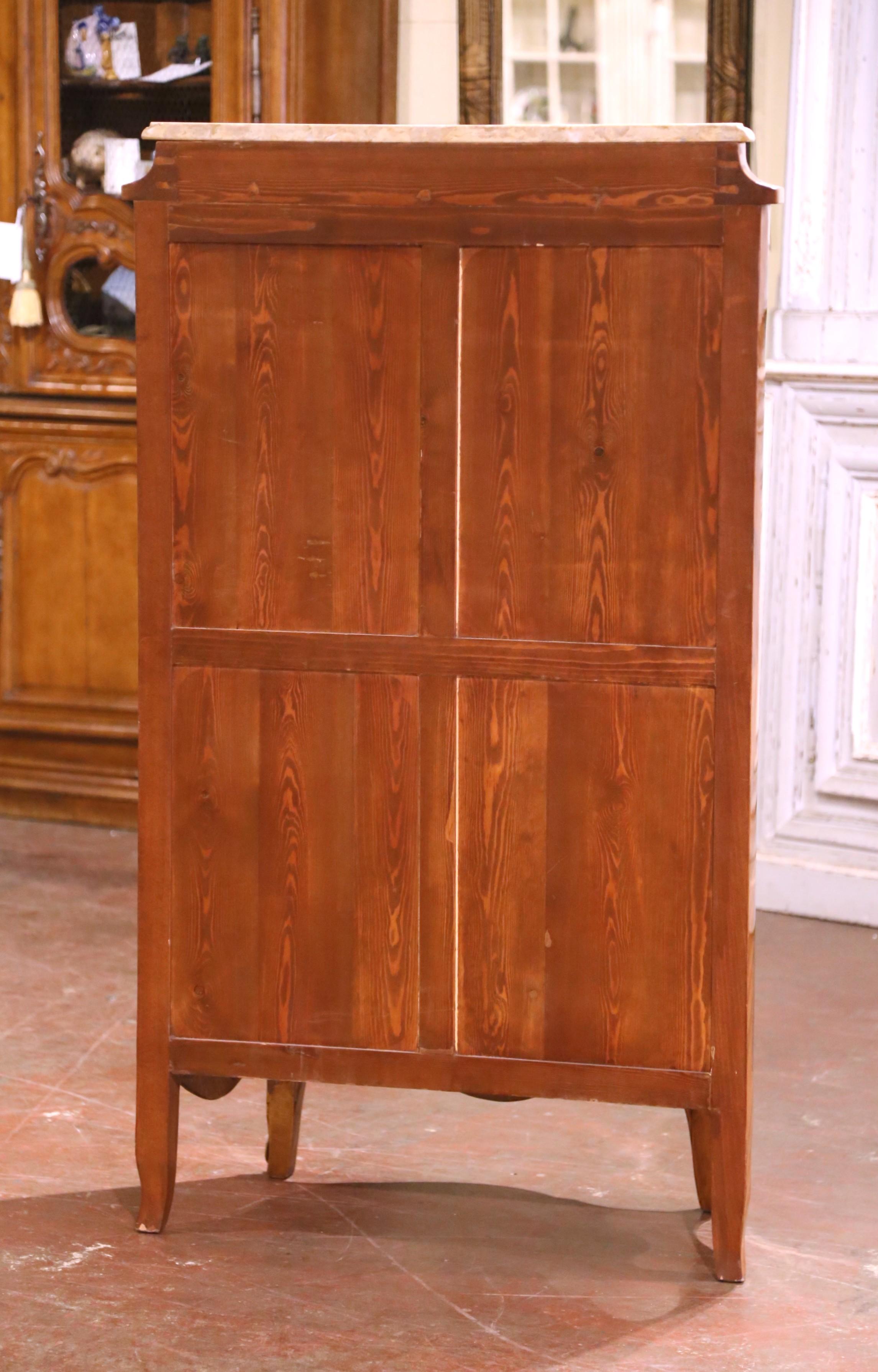 Mid-Century French Louis XV Marble Top Marquetry Bombe Seven-Drawer Semainier For Sale 4