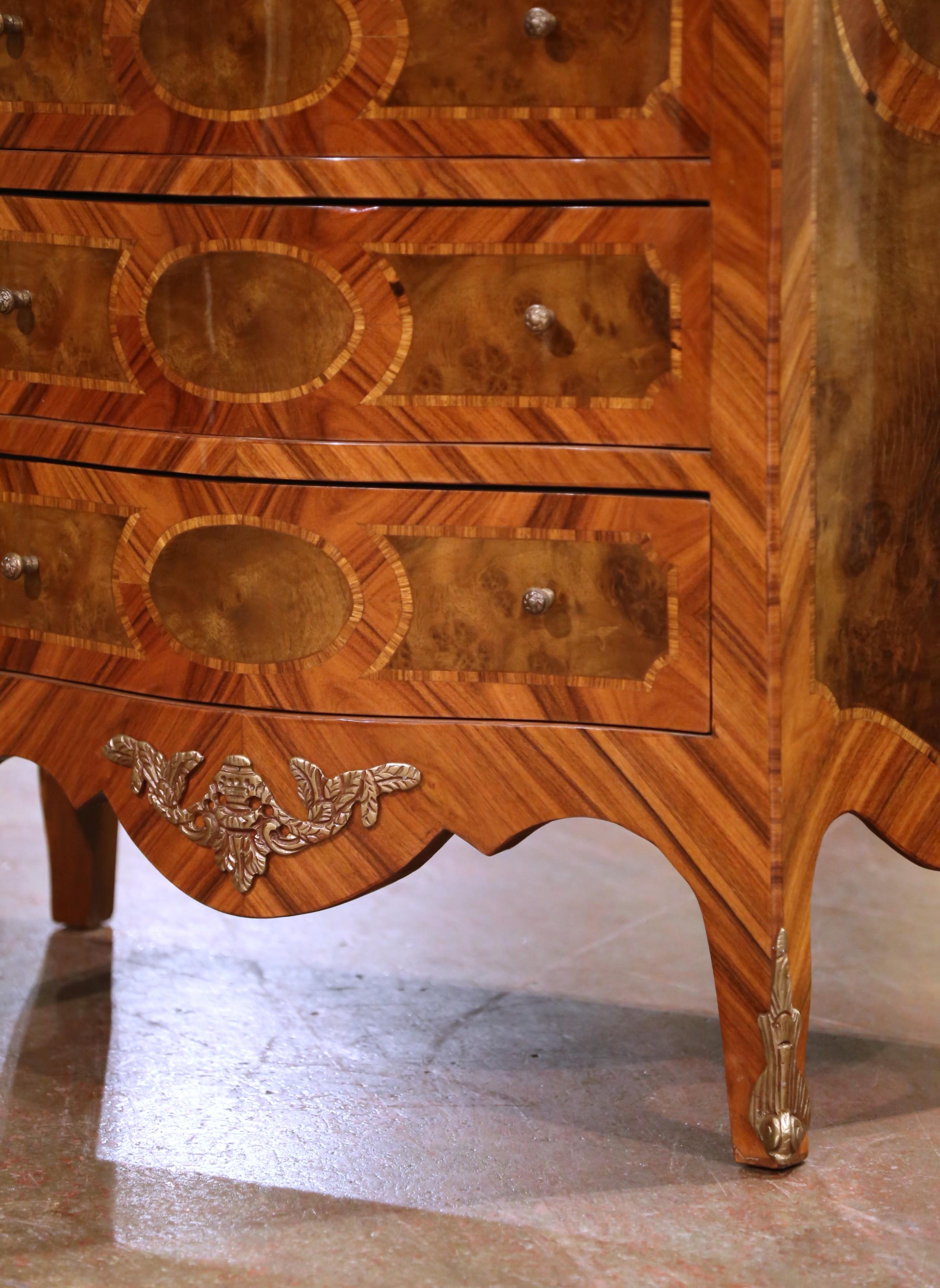 Mid-Century French Louis XV Marble Top Marquetry Bombe Seven-Drawer Semainier For Sale 2