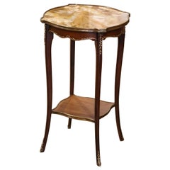 Französischer Louis XV Beistelltisch mit Marmorplatte aus Nussbaum und Bronze aus der Jahrhundertmitte