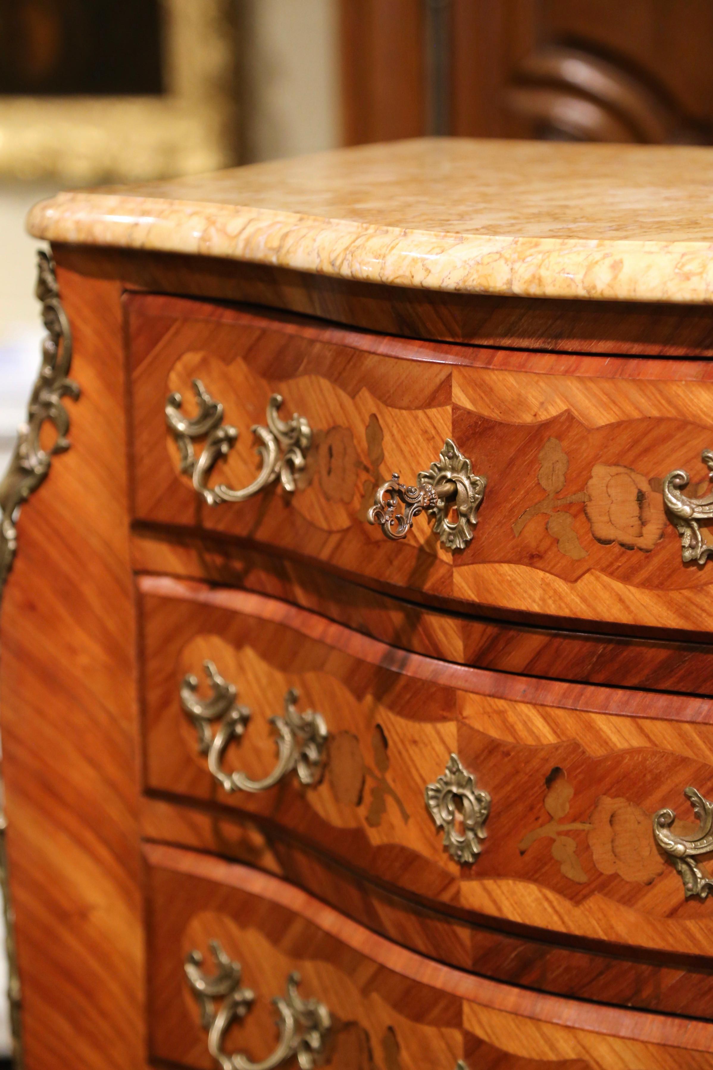 Mid-Century French Louis XV Marquetry Marble Top Bombe Seven-Drawer Semainier For Sale 4