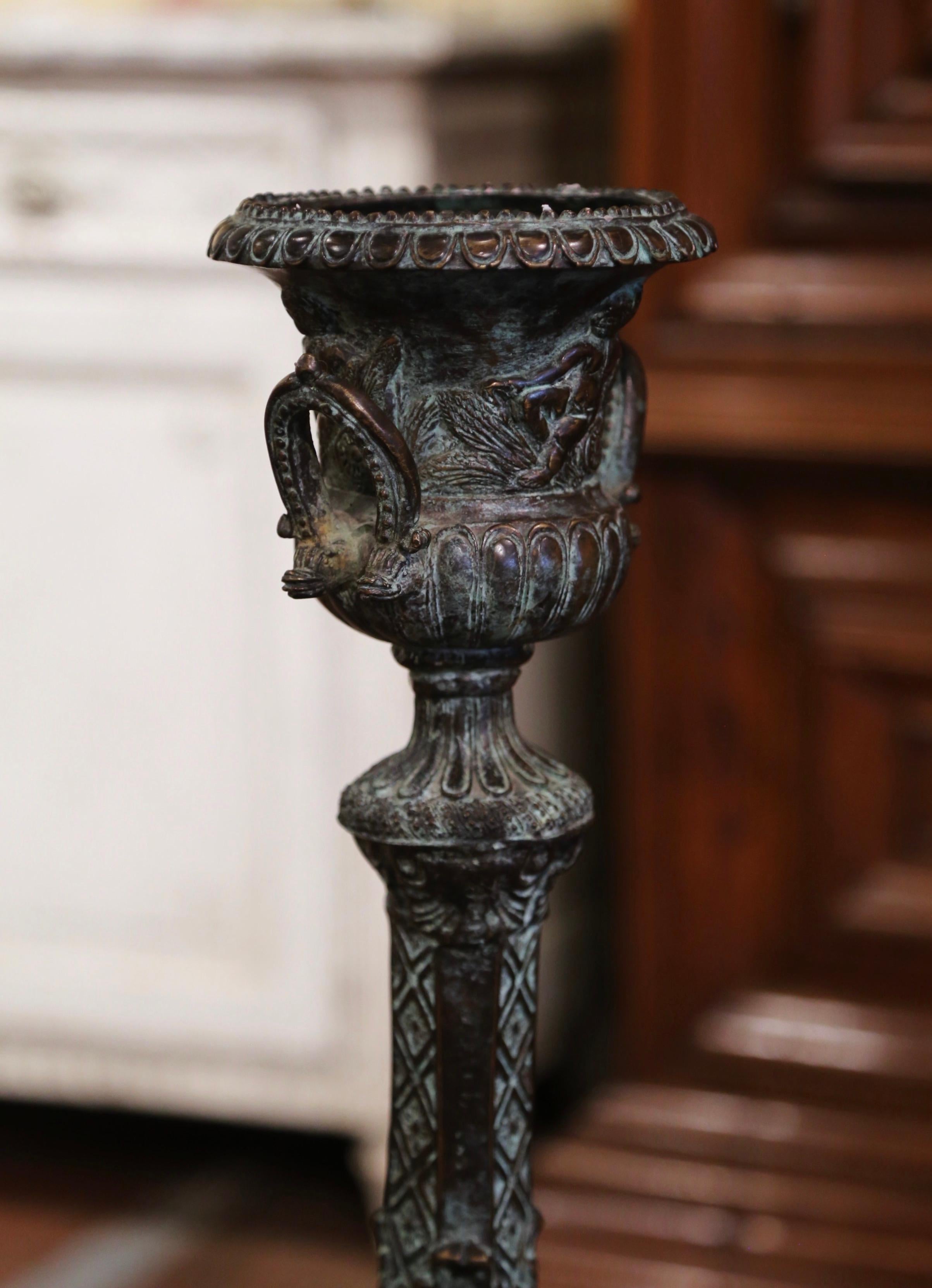 Mid-Century French Louis XV Patinated Verdigris Bronze Candle Holder For Sale 5