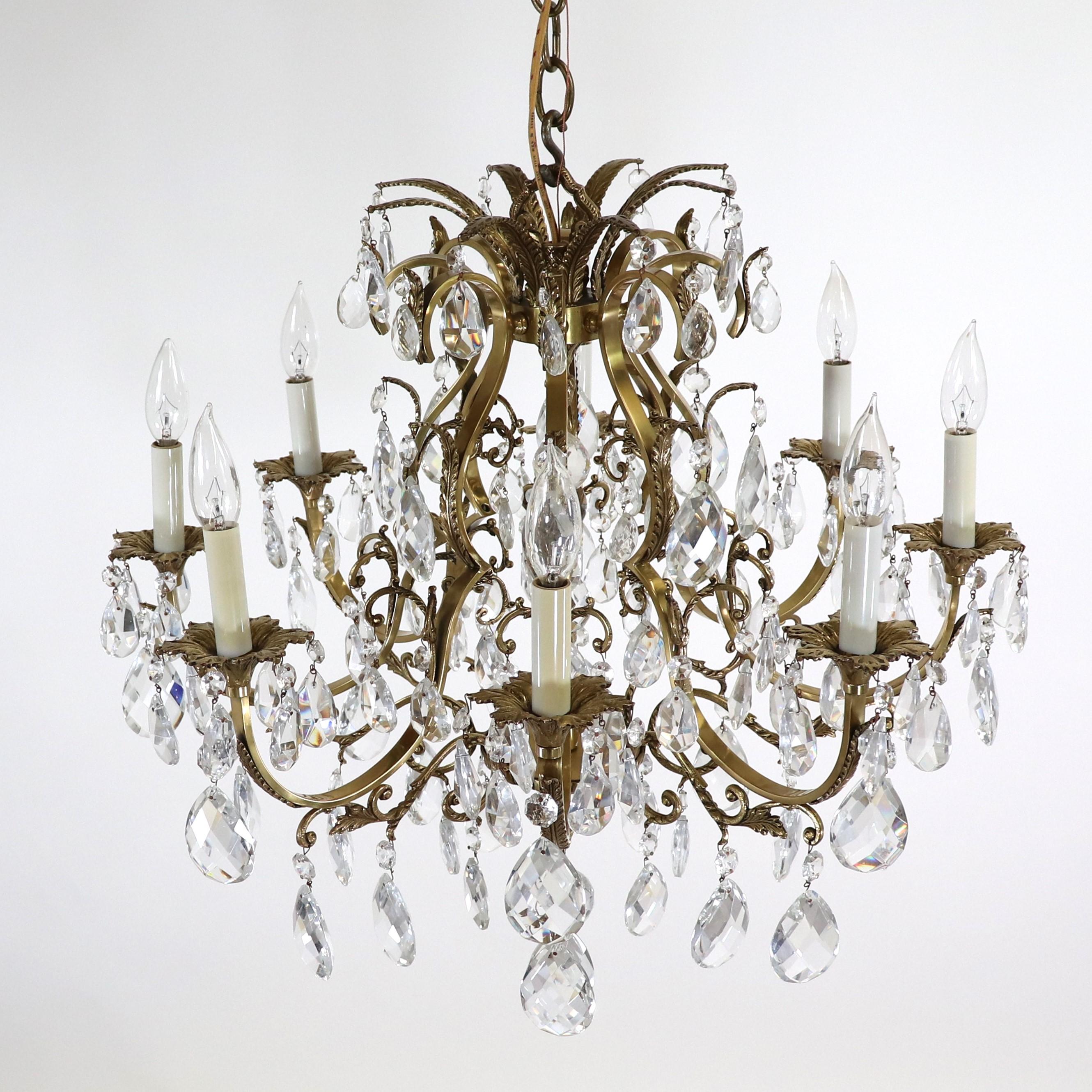 Hand-Carved Mid-Century French Louis XV Style Bronze Chandelier   For Sale