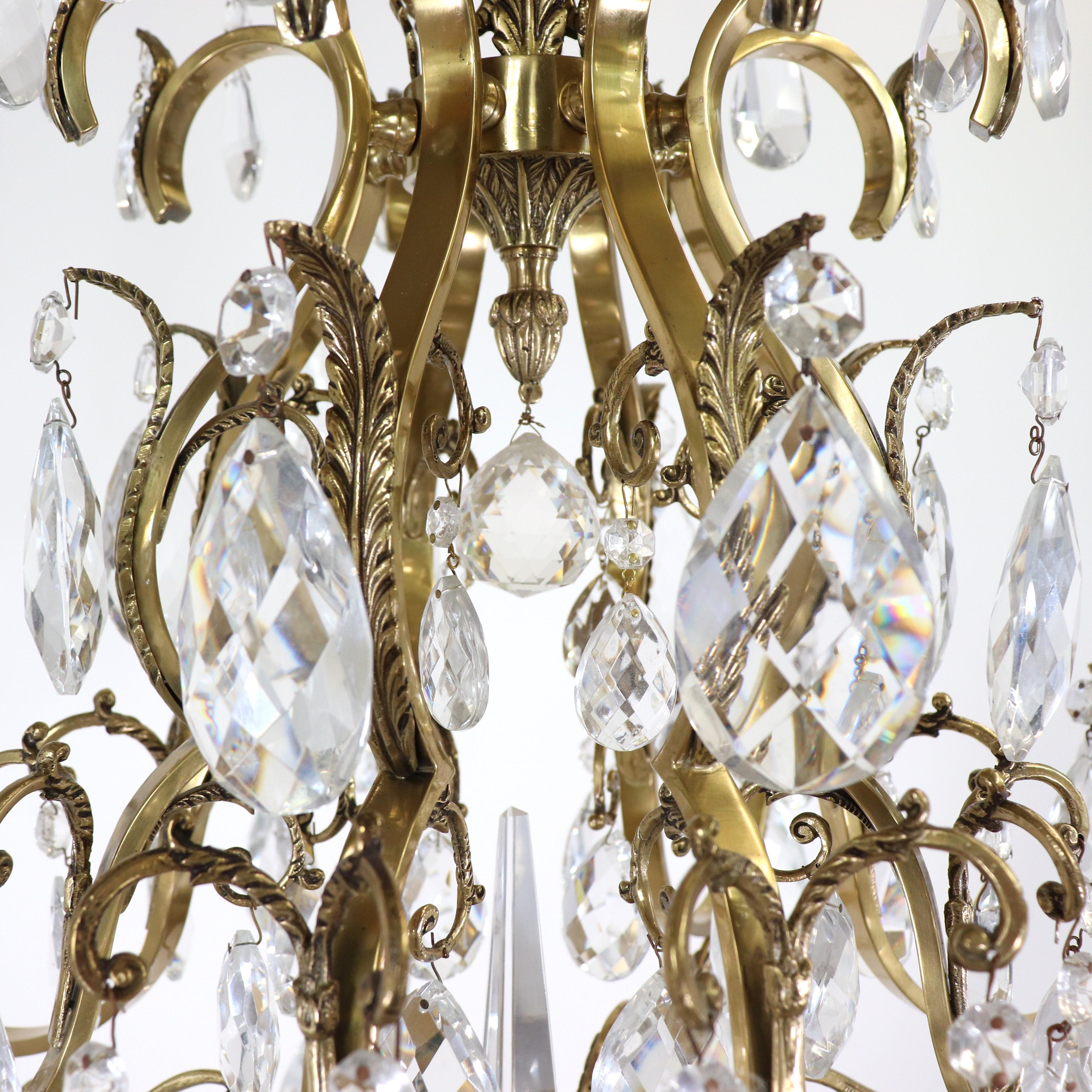 Brass Mid-Century French Louis XV Style Bronze Chandelier   For Sale