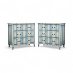 Mid-Century French Louis XV Style Chests / Commodes W/ Custom Blue Paint - Pair